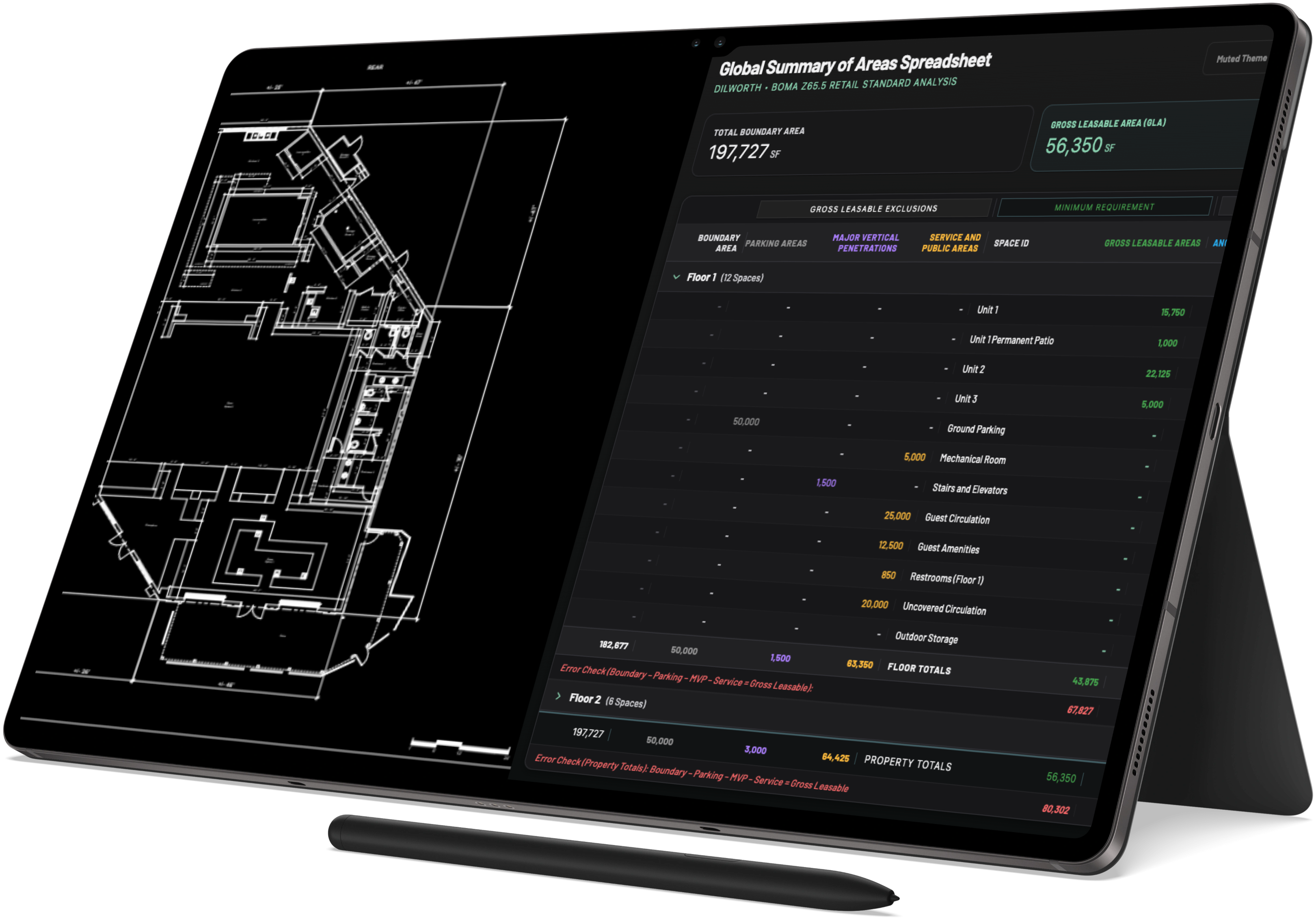 Floor plan and BOMA schedule generated from the scan